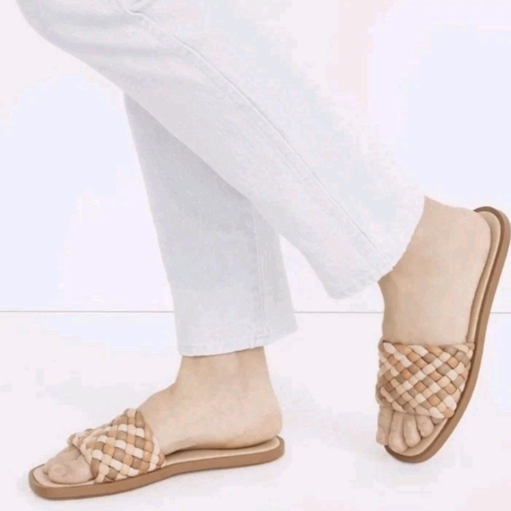 Madewell Suzi Slide Braided Puff Leather Square Toe Sandal Size 10 Tan EUC